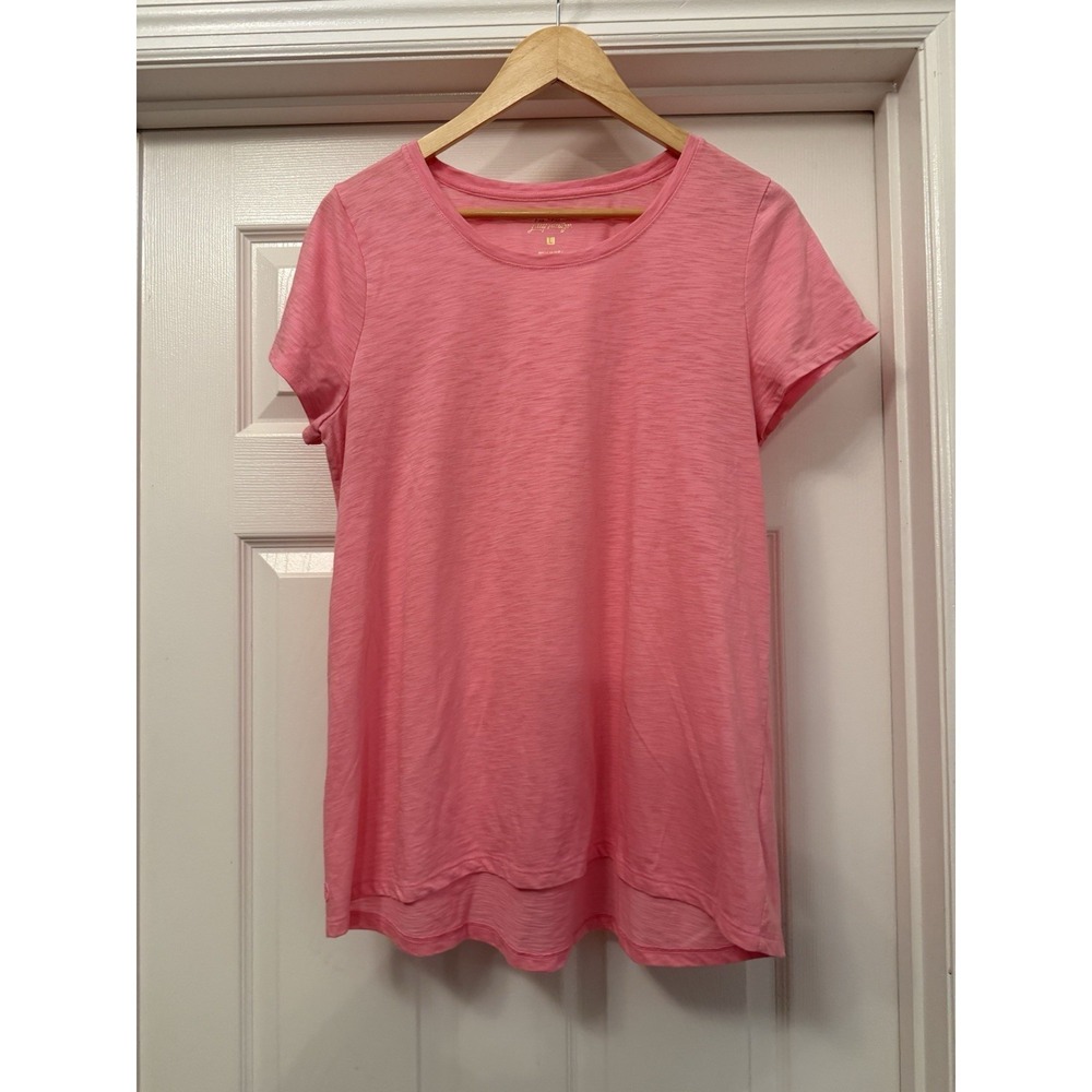 Lilly Pulitzer Etta Tee Women Large Pink Short Sleeve Slub Cotton Scoop Neck
